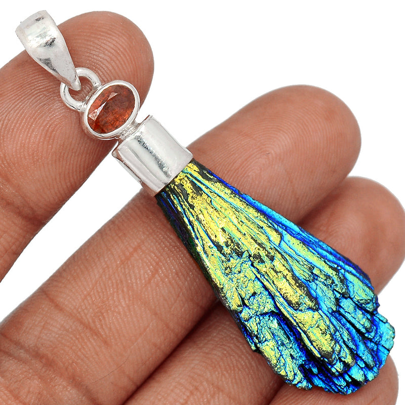 2.5" Rainbow Aura Kyanite & Garnet Faceted Pendants - RAKP391