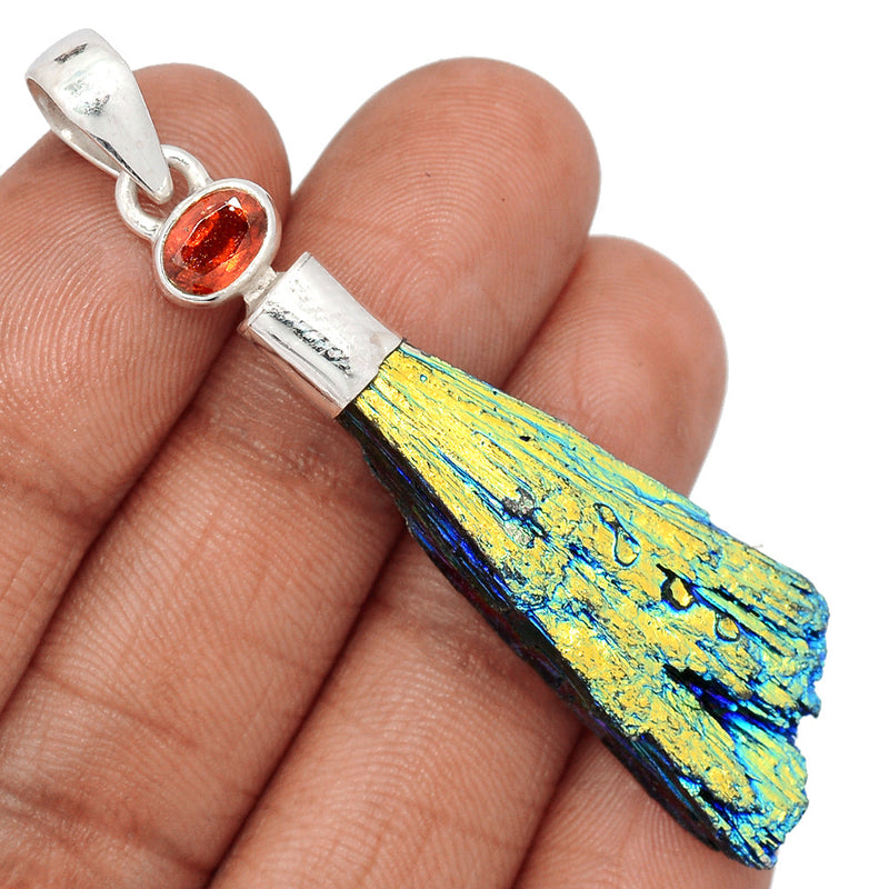 2.5" Rainbow Aura Kyanite & Garnet Faceted Pendants - RAKP404