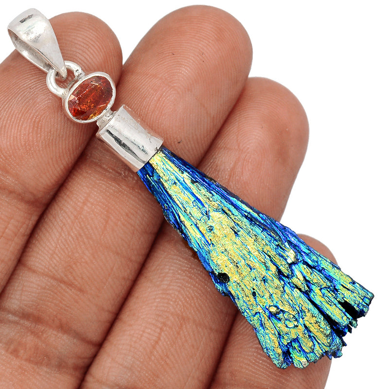 2.5" Rainbow Aura Kyanite & Garnet Faceted Pendants - RAKP406