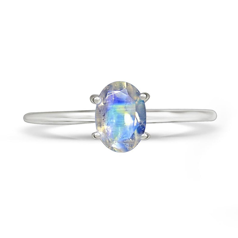 7*5 MM Oval - Rainbow Moonstone Faceted Ring - RBC305-RMF Catalogue