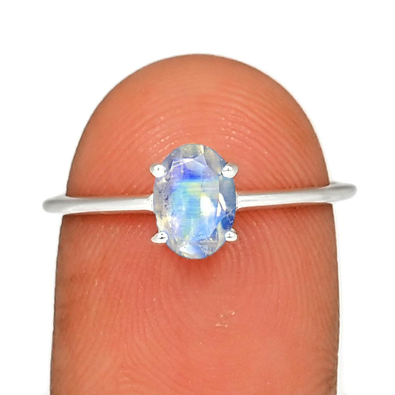 7*5 MM Oval - Rainbow Moonstone Faceted Ring - RBC305-RMF Catalogue