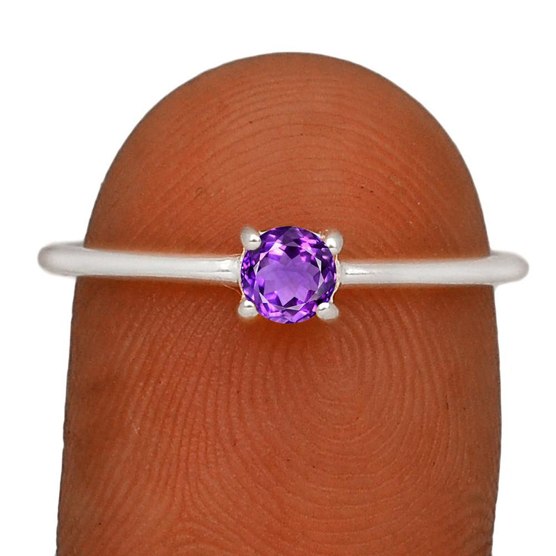 5*5 MM Round - Amethyst Faceted Silver Ring - RBC306-A Catalogue