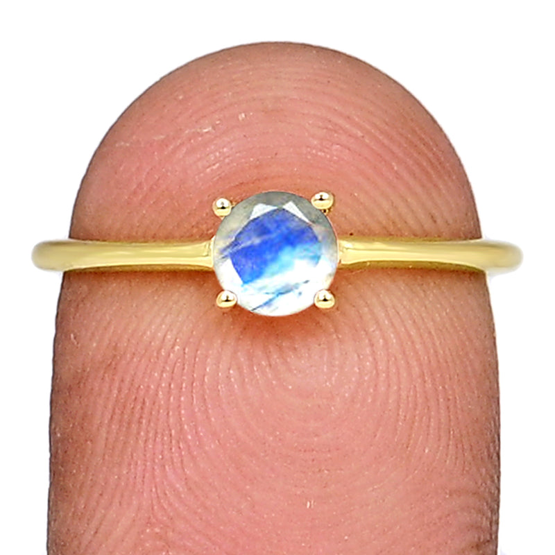 5*5 MM Round - 18k Gold Vermeil - Rainbow Moonstone Faceted Jewelry Ring - RBC306G-RMF Catalogue