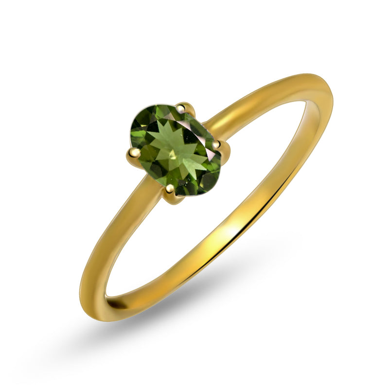 6*4 MM Oval - 18k Gold Vermeil - Moldavite Faceted Ring - RBC309G-MDF Catalogue