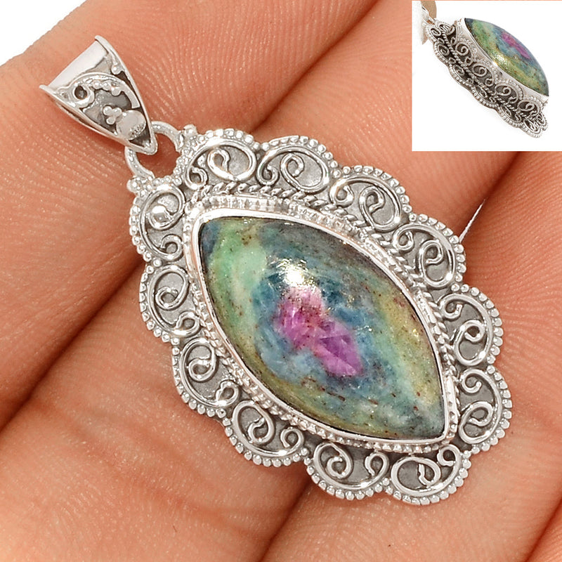 1.6" Fine Filigree - Ruby In Fuchsite Pendants - RIFP1621