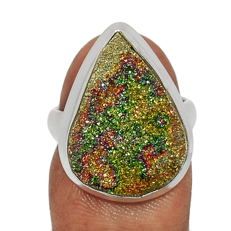 Rainbow Pyrite Druzy Ring - RPDR278
