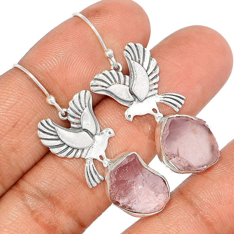 1.7" Dove - Rose Quartz Rough Earrings - RQRE264