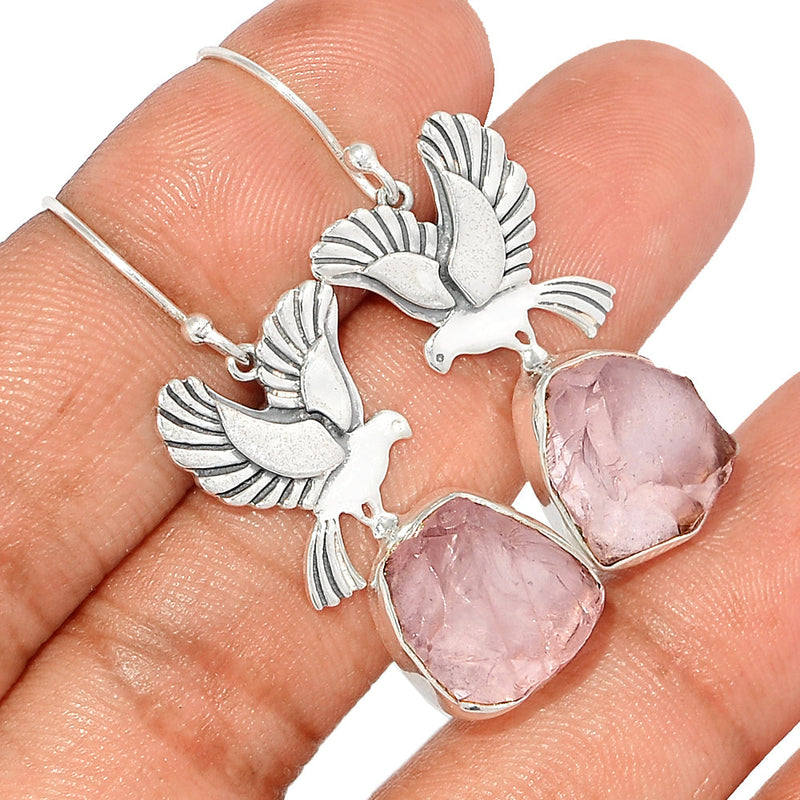 1.7" Dove - Rose Quartz Rough Earrings - RQRE265