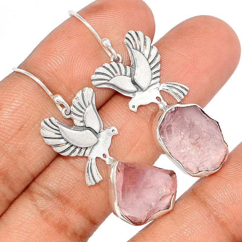 1.7" Dove - Rose Quartz Rough Earrings - RQRE266