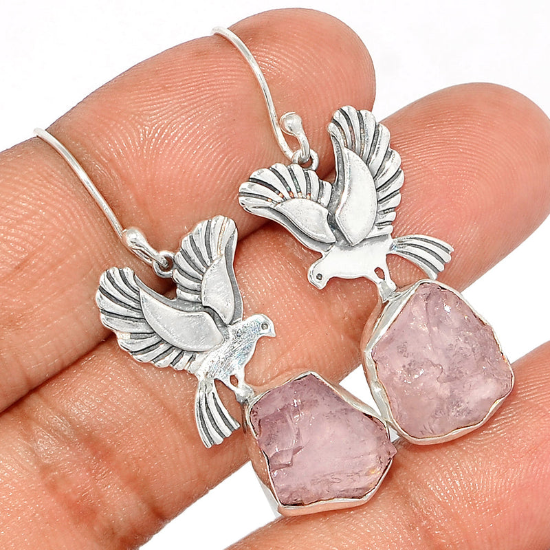 1.6" Dove - Rose Quartz Rough Earrings - RQRE267