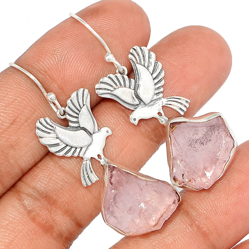 1.7" Dove - Rose Quartz Rough Earrings - RQRE269