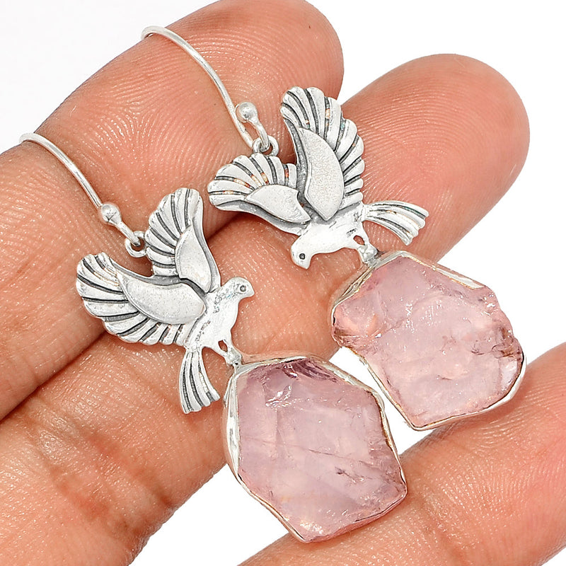 1.8" Dove - Rose Quartz Rough Earrings - RQRE271