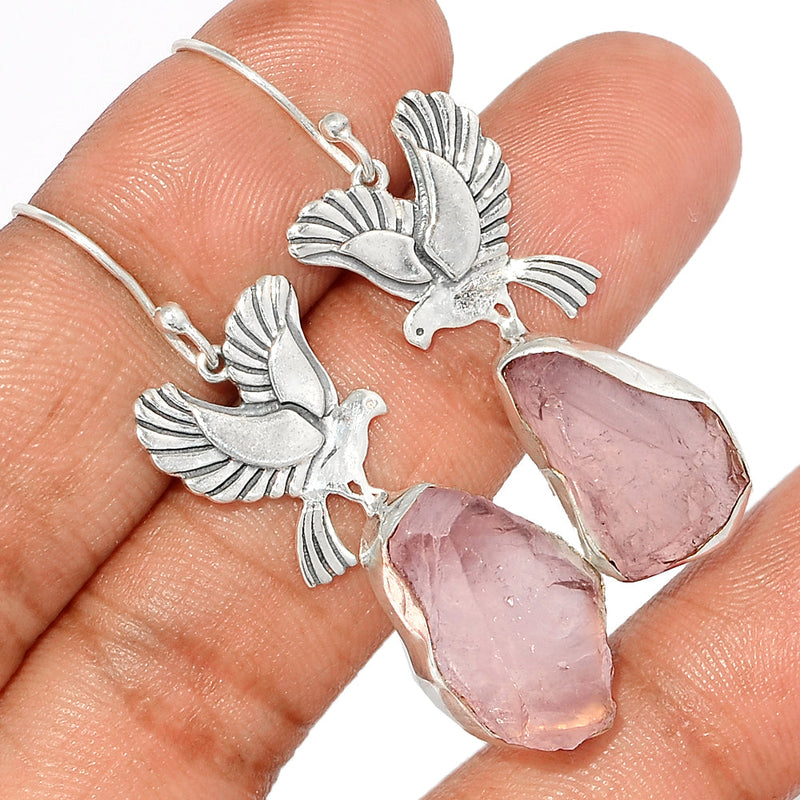 1.8" Dove - Rose Quartz Rough Earrings - RQRE272