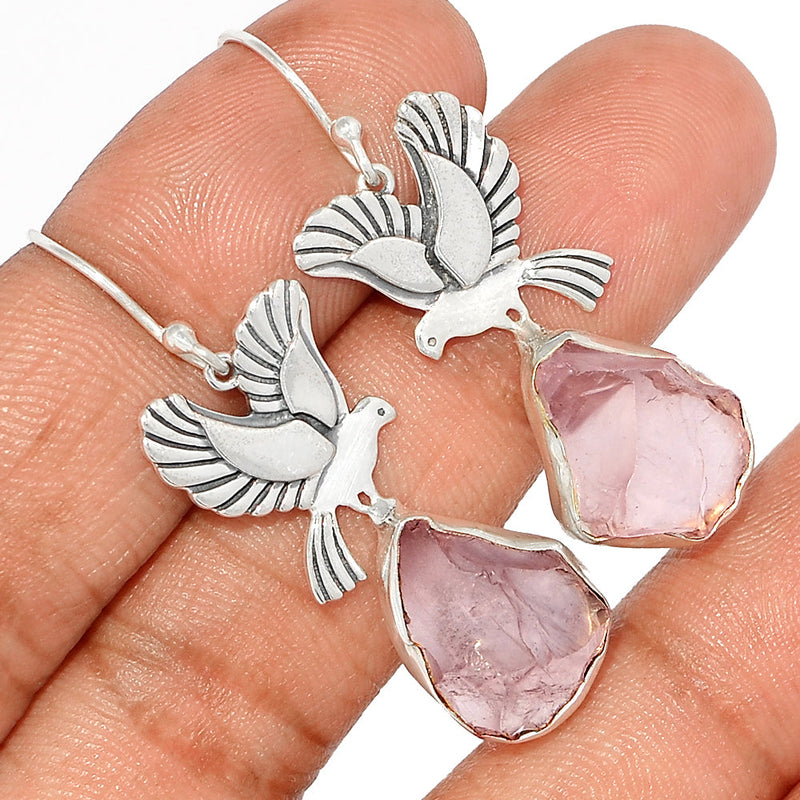 1.7" Dove - Rose Quartz Rough Earrings - RQRE273