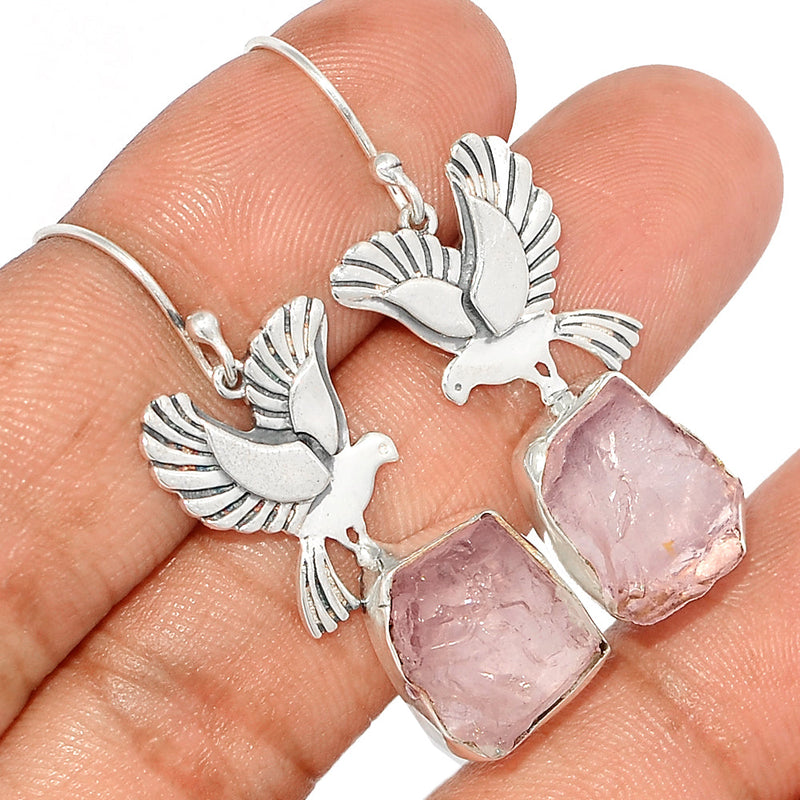 1.7" Dove - Rose Quartz Rough Earrings - RQRE279