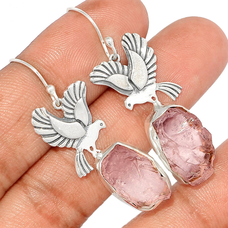 1.7" Dove - Rose Quartz Rough Earrings - RQRE280