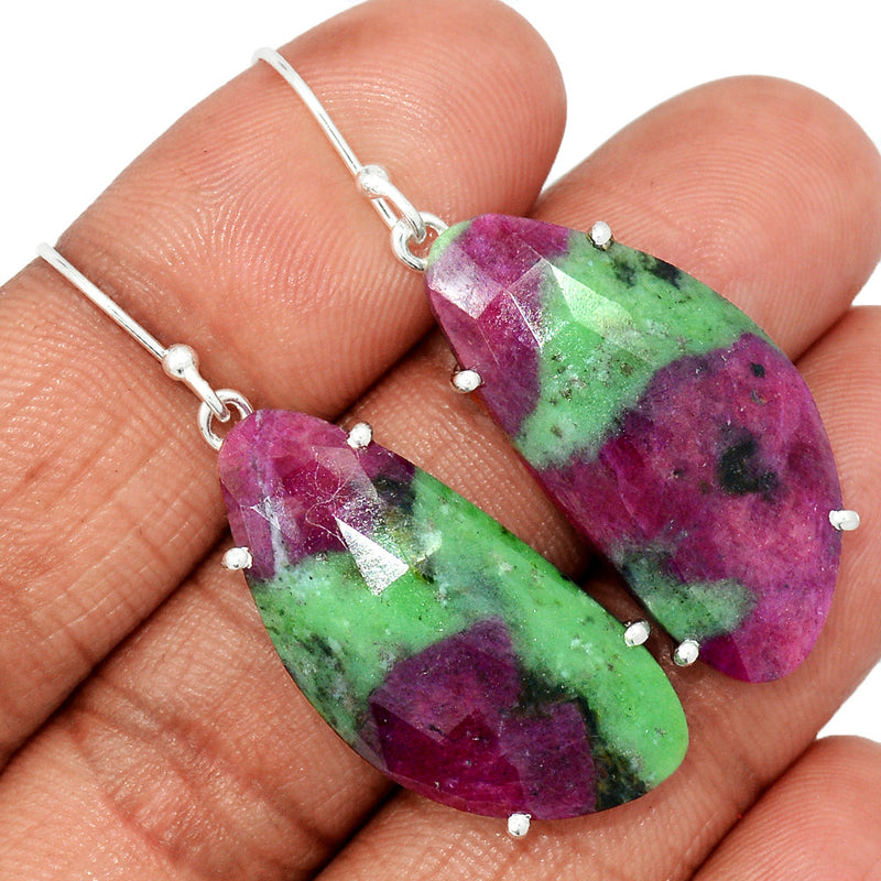 1.7" Claw - Ruby Zoisite Faceted Earrings - RZFE11
