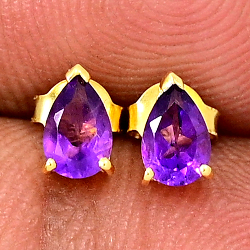 6*4 MM Pear - 18k Gold Vermeil - Amethyst Faceted Stud - SBC105G-A