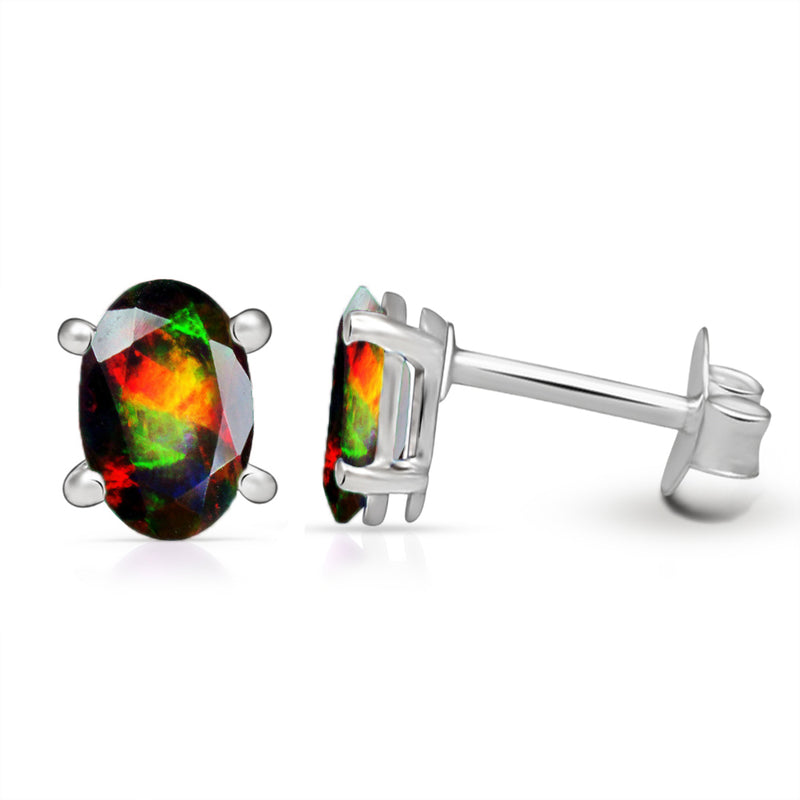 6*4 MM Oval - Chalama Black Opal Faceted Jewelry Stud SBC106-CBF