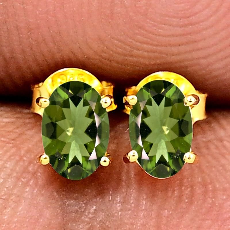 6*4 MM Oval - 18k Gold Vermeil - Moldavite Faceted Studs - SBC106G-MDF Catalogue