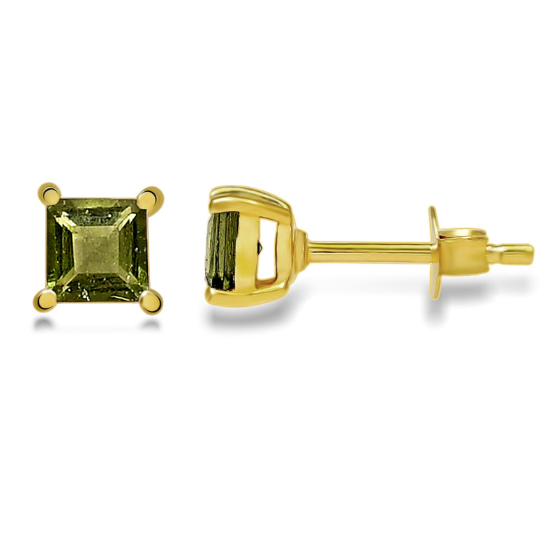 4*4 MM Square - 18k Gold Vermeil - Moldavite Faceted Stud - SBC109G-MDF Catalogue
