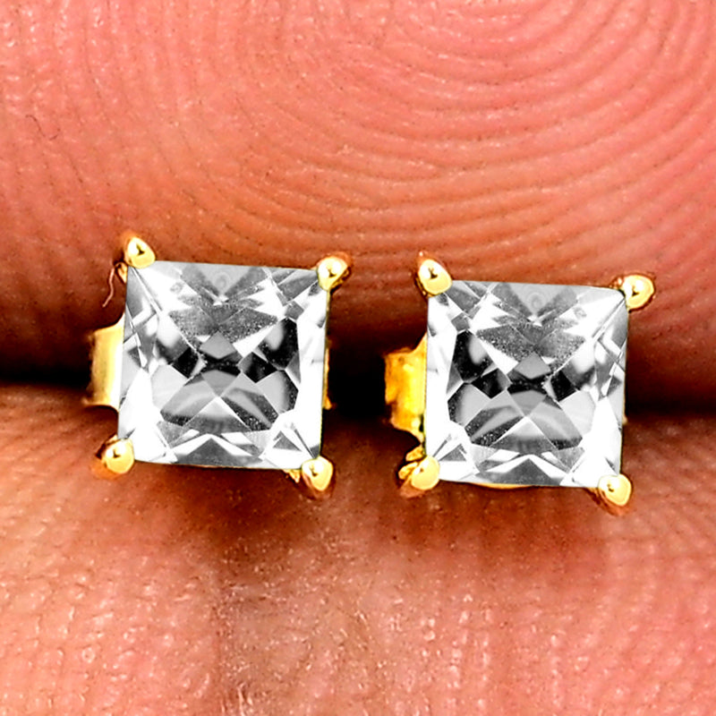 4*4 MM Square - 18k Gold Vermeil - Petalite Faceted Stud - SBC109G-PTF Catalogue