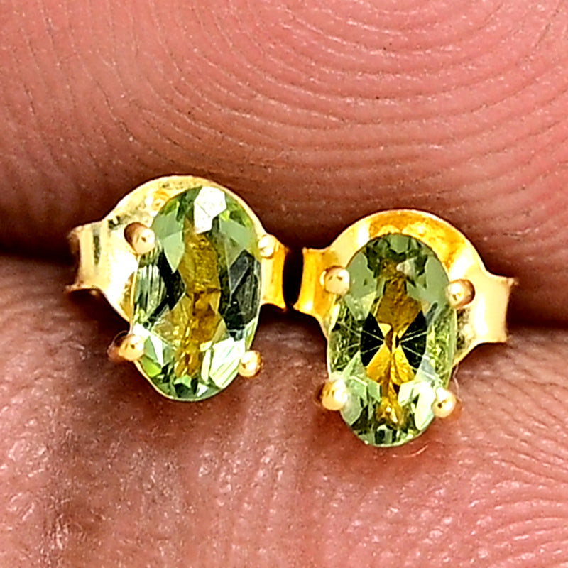 3*5 MM Oval - 18k Gold Vermeil - Moldavite Faceted Stud - SBC110G-MDF Catalogue