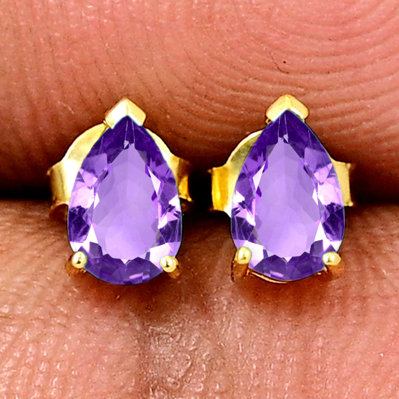 3*5 MM Pear - 18k Gold Vermeil - Amethyst Faceted Stud - SBC111G-AMF