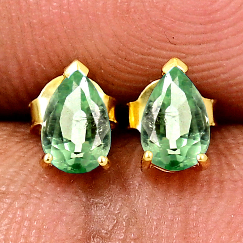 3*5 MM Pear - 18k Gold Vermeil - Green Kyanite Faceted Stud - SBC111G-GKF