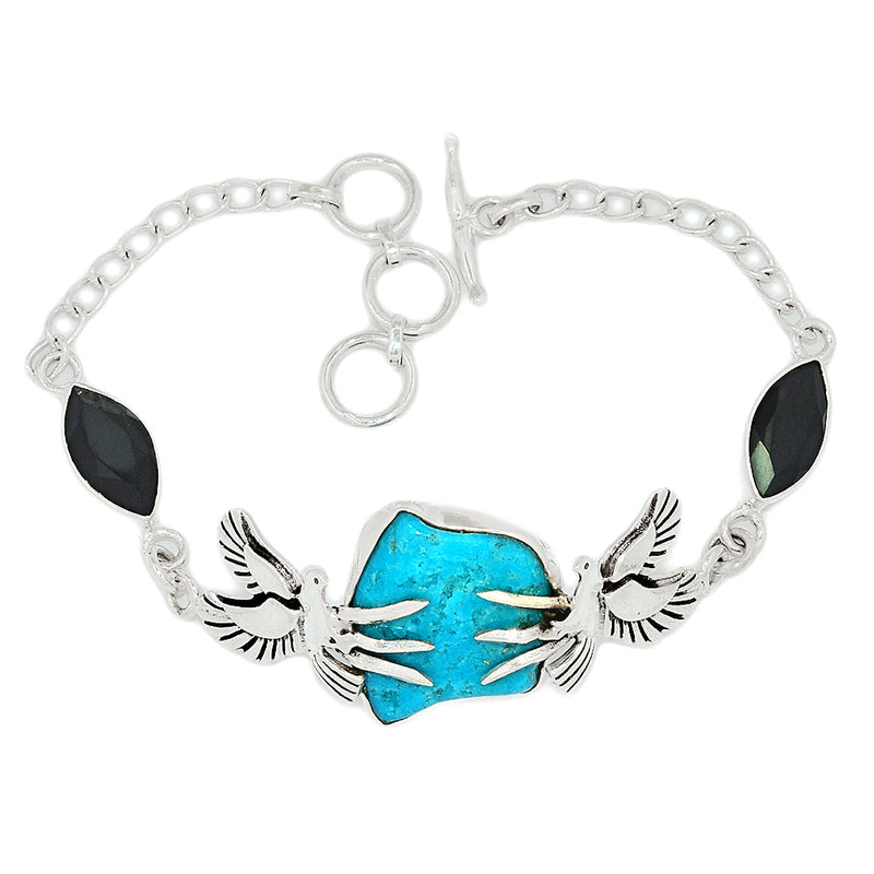 8" Dove - Kingman Turquoise Rough & Black Onyx Faceted Bracelets - SBTB102