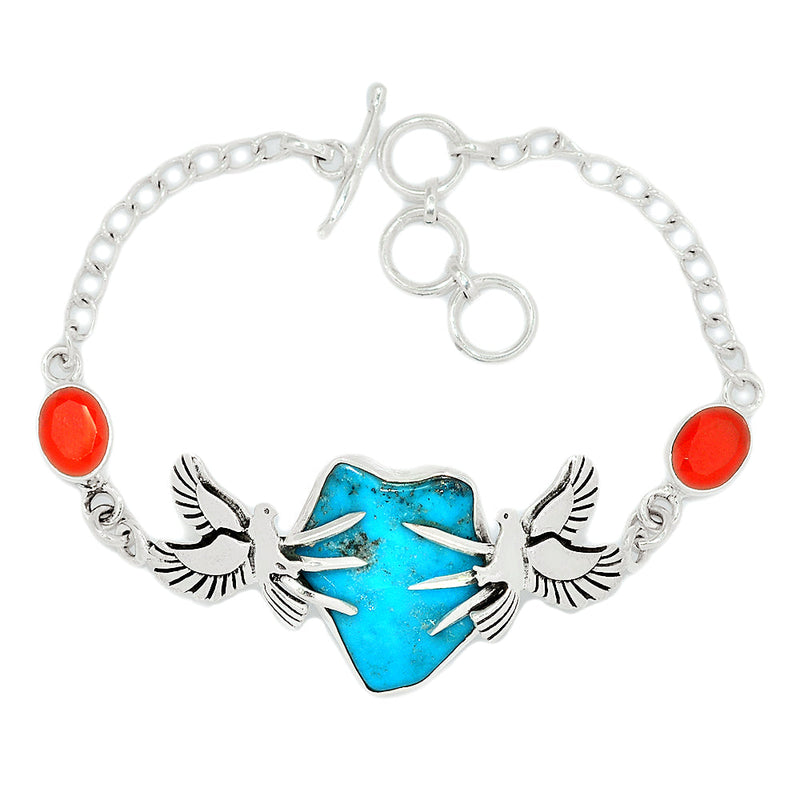 8" Dove - Kingman Turquoise Rough & Carnelian Faceted Bracelets - SBTB103