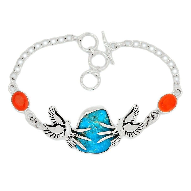 8" Dove - Kingman Turquoise Rough & Carnelian Faceted Bracelets - SBTB105