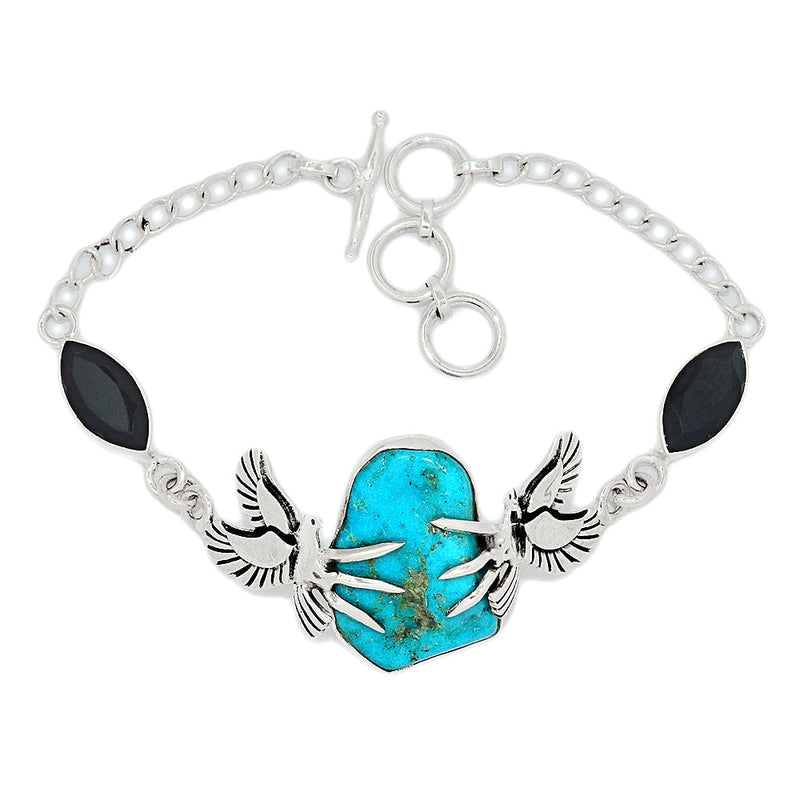 7.7" Dove - Kingman Turquoise Rough & Black Onyx Faceted Bracelets - SBTB106