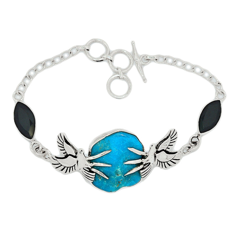 7.6" Dove - Kingman Turquoise Rough & Black Onyx Faceted Bracelets - SBTB109