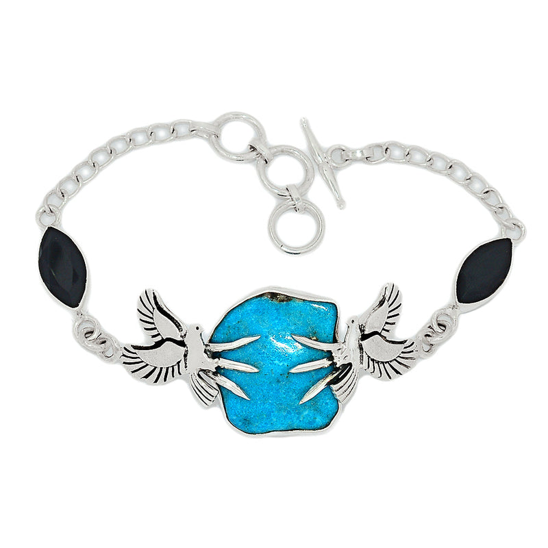 7.6" Dove - Kingman Turquoise Rough & Black Onyx Faceted Bracelets - SBTB112