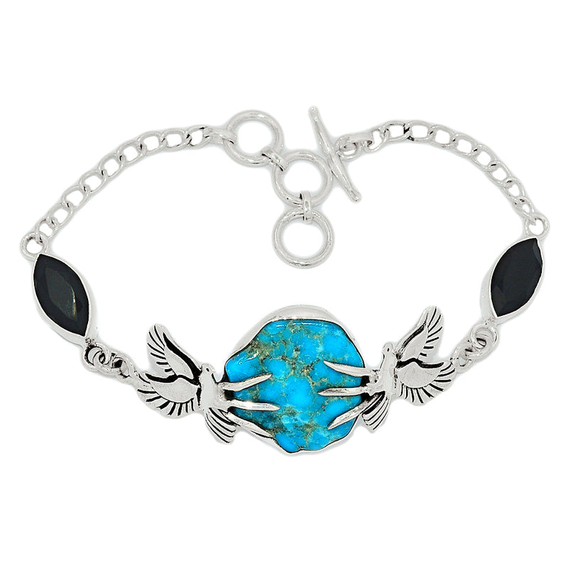 8" Dove - Kingman Turquoise Rough & Black Onyx Faceted Bracelets - SBTB113