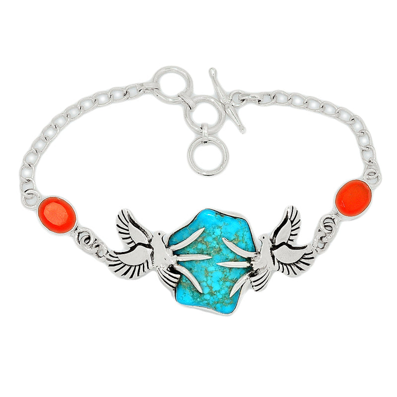 7.8" Dove - Kingman Turquoise Rough & Carnelian Faceted Bracelets - SBTB116