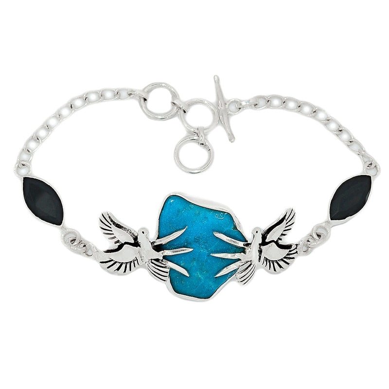 8" Dove - Kingman Turquoise Rough & Black Onyx Faceted Bracelets - SBTB117