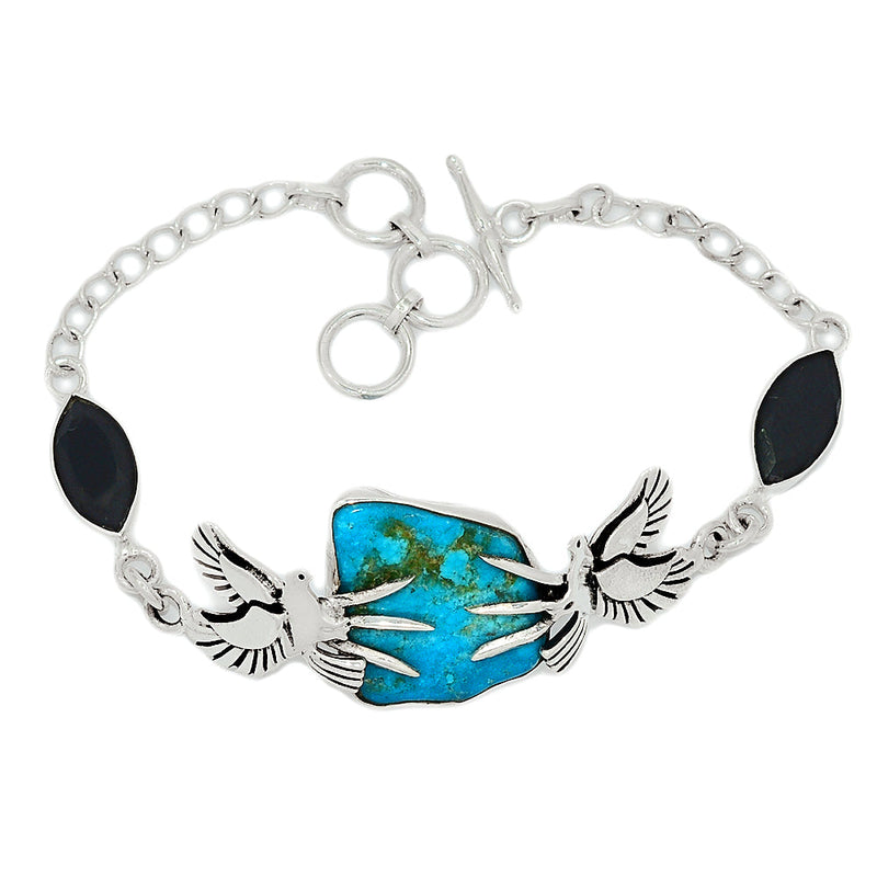 7.7" Dove - Kingman Turquoise Rough & Black Onyx Faceted Bracelets - SBTB118