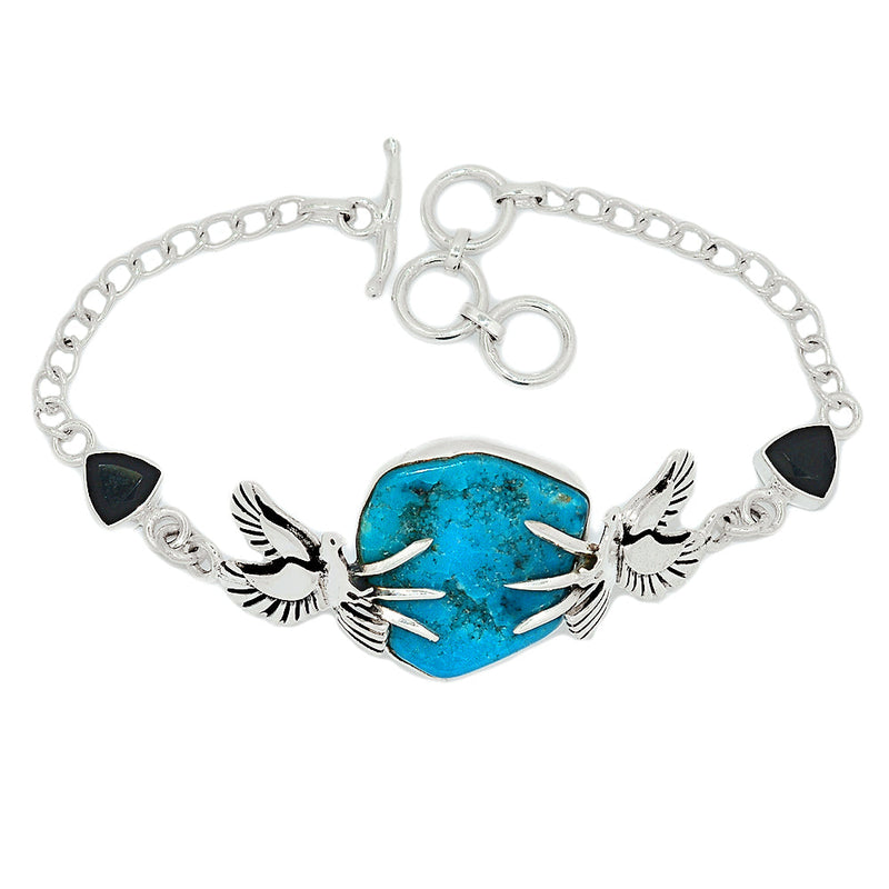 8" Dove - Kingman Turquoise Rough & Black Onyx Faceted Bracelets - SBTB119