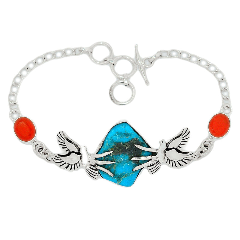 8.1" Dove - Kingman Turquoise Rough & Carnelian Faceted Bracelets - SBTB123