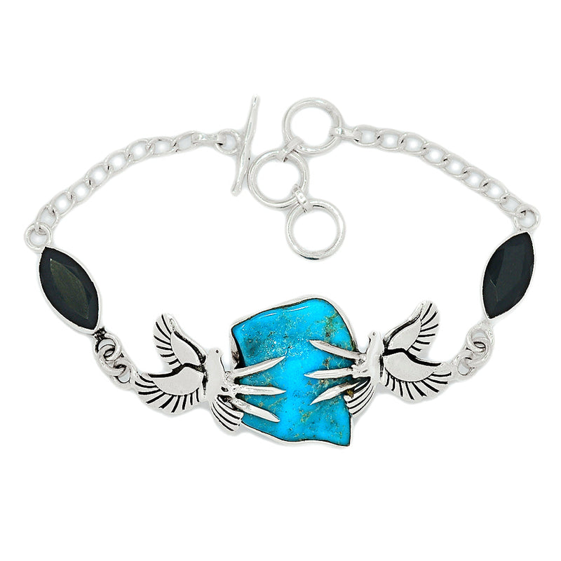 7.6" Dove - Kingman Turquoise Rough & Black Onyx Faceted Bracelets - SBTB125