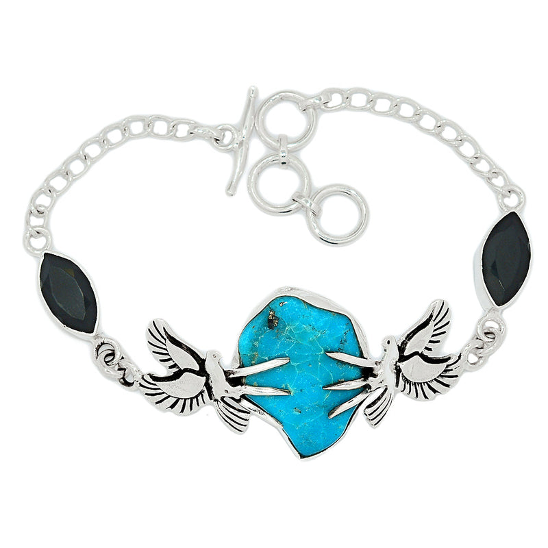 8" Dove - Kingman Turquoise Rough & Black Onyx Faceted Bracelets - SBTB126
