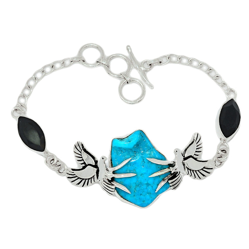 7.7" Dove - Kingman Turquoise Rough & Black Onyx Faceted Bracelets - SBTB94