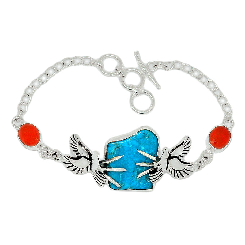 8" Dove - Kingman Turquoise Rough & Carnelian Faceted Bracelets - SBTB95