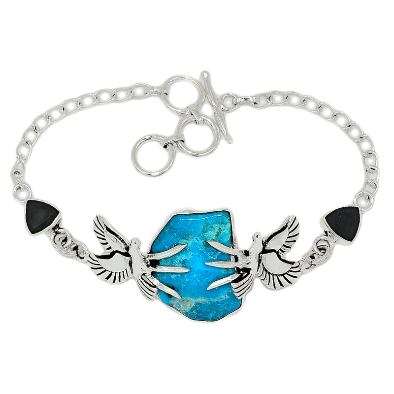 7.8" Dove - Kingman Turquoise Rough & Black Onyx Faceted Bracelets - SBTB98