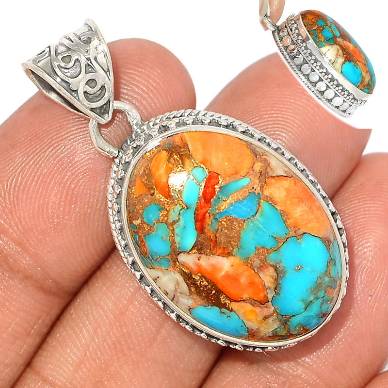 1.6" Fine Filigree- Spiny Oyster Arizona Turquoise Pendants - SOTP1215