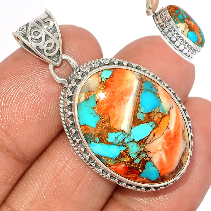 1.6" Fine Filigree- Spiny Oyster Arizona Turquoise Pendants - SOTP1216