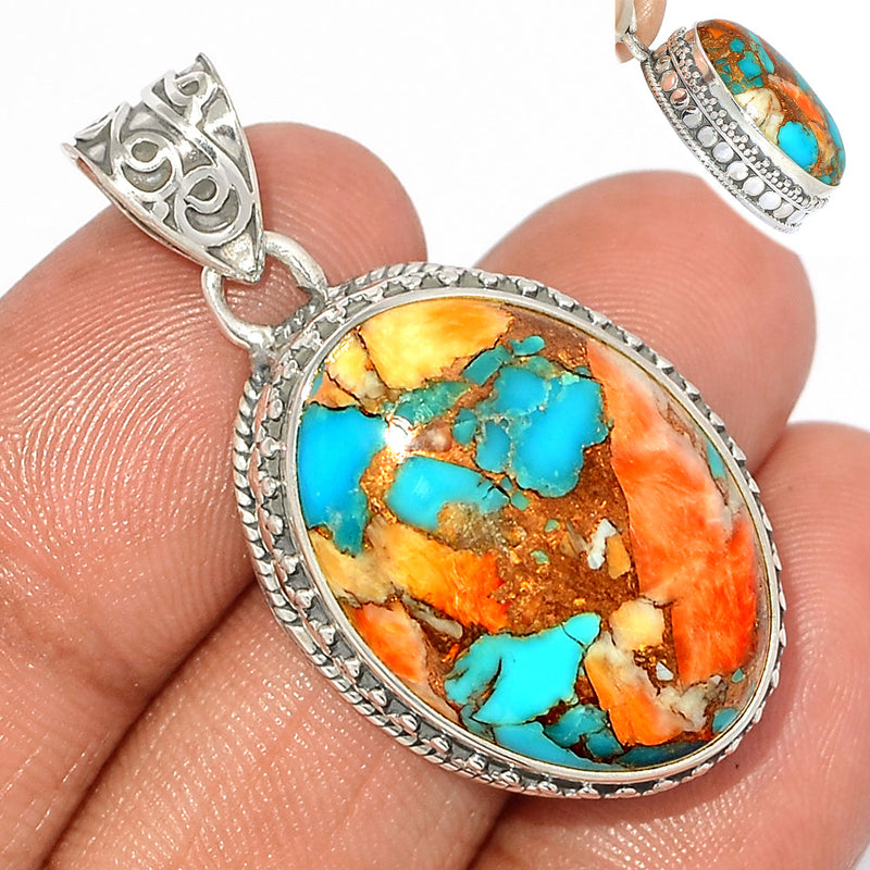 1.6" Fine Filigree- Spiny Oyster Arizona Turquoise Pendants - SOTP1217