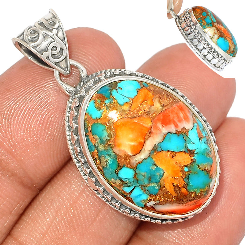 1.6" Fine Filigree- Spiny Oyster Arizona Turquoise Pendants - SOTP1218